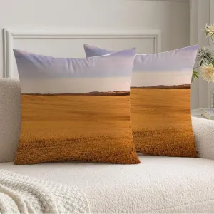 Pack of 2 Velvet Square Pillow Covers 18 x 18 Farmland Autumn Landscape Prairie Canada After Harvest Scenery Nature Agricultural Parks Outdoor Farmhouse Boho Pillow Covers for Sofa Couch Home Décor