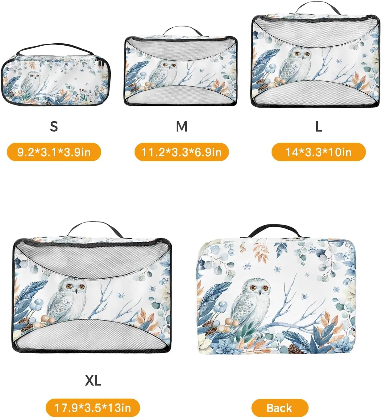 Packing Cubes for Travel, 4 Set Travel Packing Organized Cubes Christmas Owl Berry Xmas Balls Leaves and Waterproof Luggage Organizer with Laundry Bag Travel Accessories for Carry On Suitcases