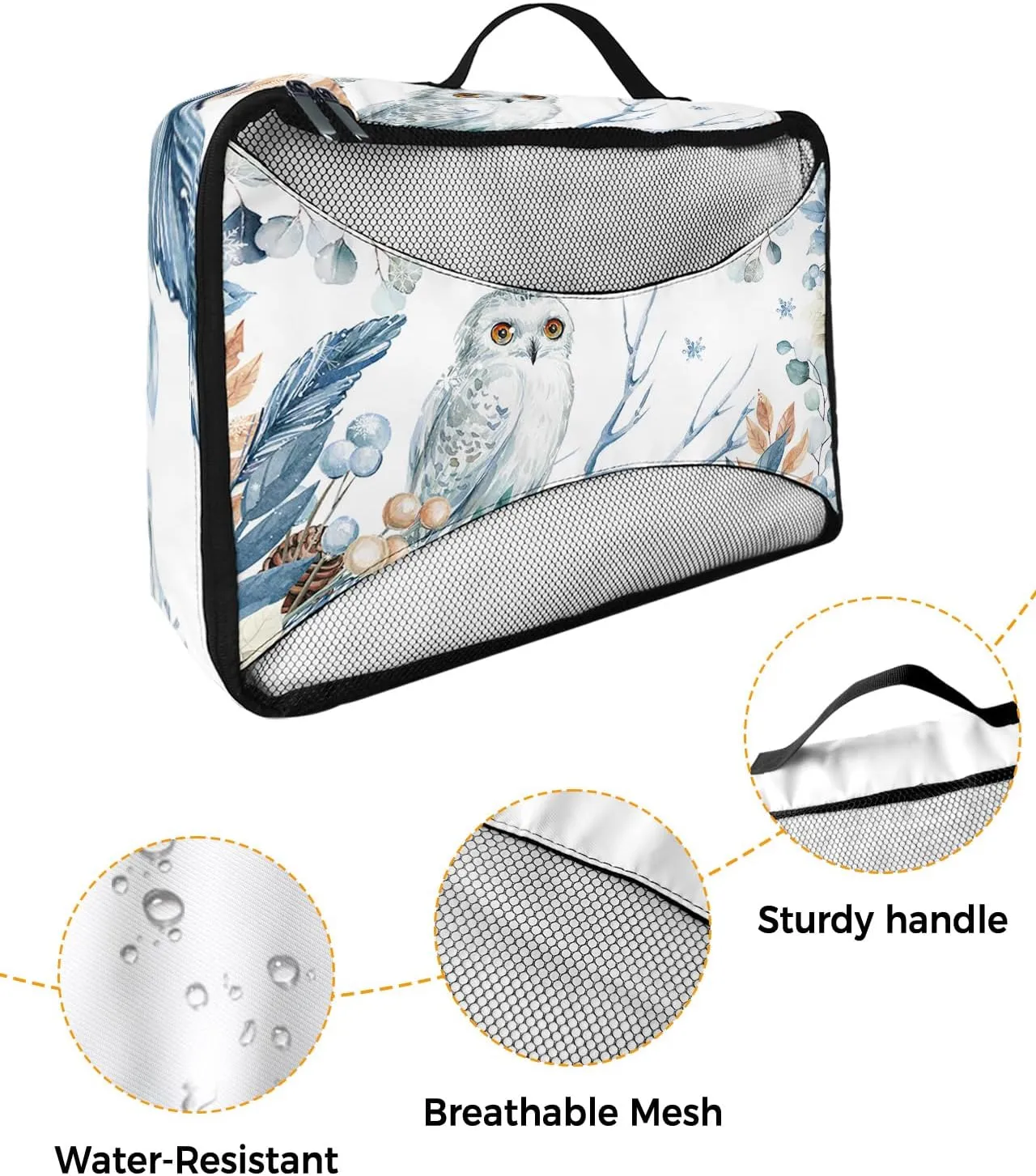 Packing Cubes for Travel, 4 Set Travel Packing Organized Cubes Christmas Owl Berry Xmas Balls Leaves and Waterproof Luggage Organizer with Laundry Bag Travel Accessories for Carry On Suitcases