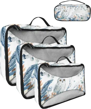 Packing Cubes for Travel, 4 Set Travel Packing Organized Cubes Christmas Owl Berry Xmas Balls Leaves and Waterproof Luggage Organizer with Laundry Bag Travel Accessories for Carry On Suitcases