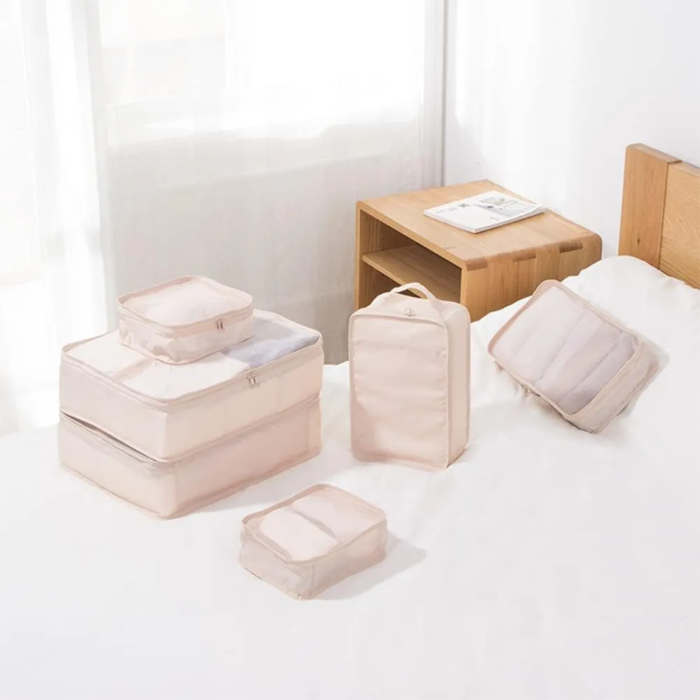 Packing cubes for Travel 6 Set Luggage Organizer Bags Packing Cubes for Suitcases Travel Essentials for Carry on Mesh Suitcase Organizer with Shoe Bag (cream)