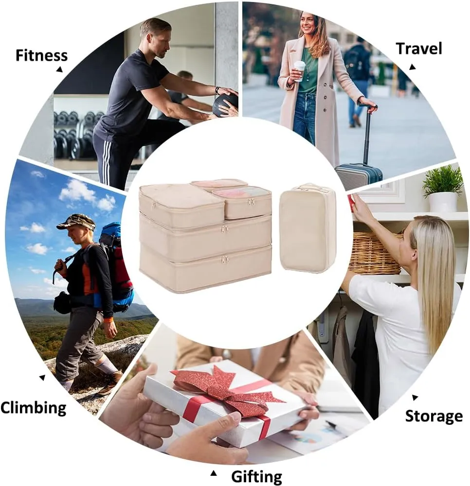Packing cubes for Travel 6 Set Luggage Organizer Bags Packing Cubes for Suitcases Travel Essentials for Carry on Mesh Suitcase Organizer with Shoe Bag (cream)