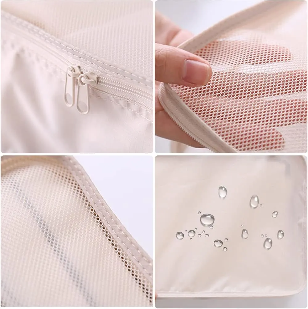 Packing cubes for Travel 6 Set Luggage Organizer Bags Packing Cubes for Suitcases Travel Essentials for Carry on Mesh Suitcase Organizer with Shoe Bag (cream)