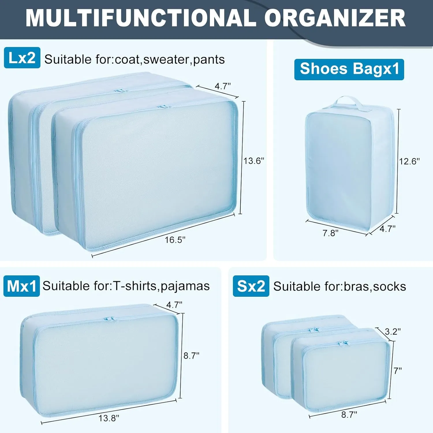 Packing cubes for Travel CALACH Luggage Organizer Bags 6 Set Packing Cubes for Suitcases Travel Essentials for Carry on Mesh Suitcase Organizer with Shoe Bag (blue)