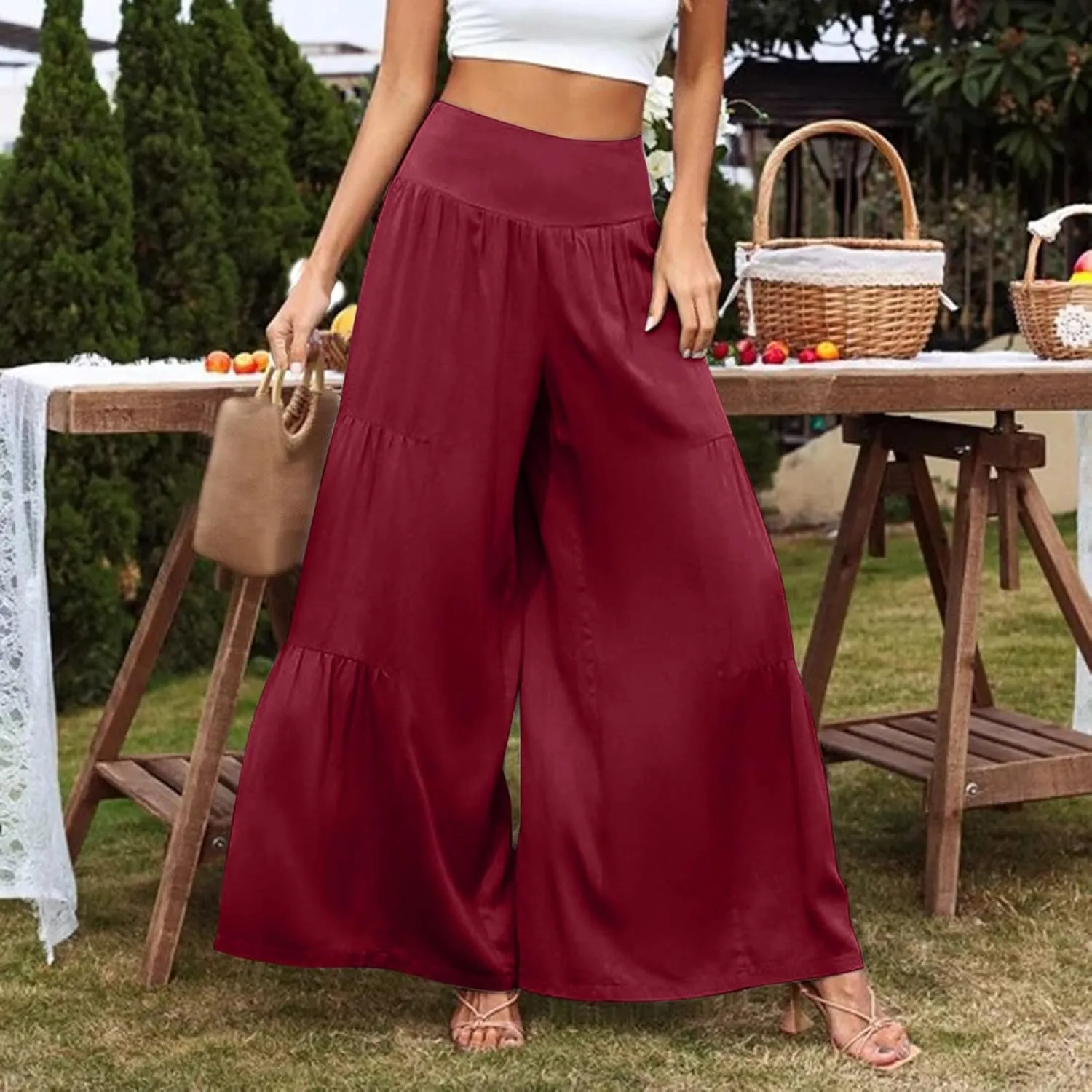 Pants for Women Resort Wear for Women 2025 Wide Leg Pants Ladies Trousers Linen Clothing