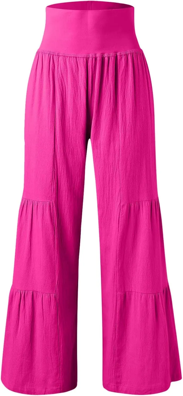 Pants for Women Resort Wear for Women 2025 Wide Leg Pants Ladies Trousers Linen Clothing