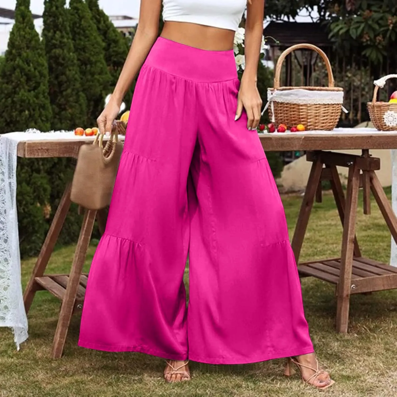 Pants for Women Resort Wear for Women 2025 Wide Leg Pants Ladies Trousers Linen Clothing