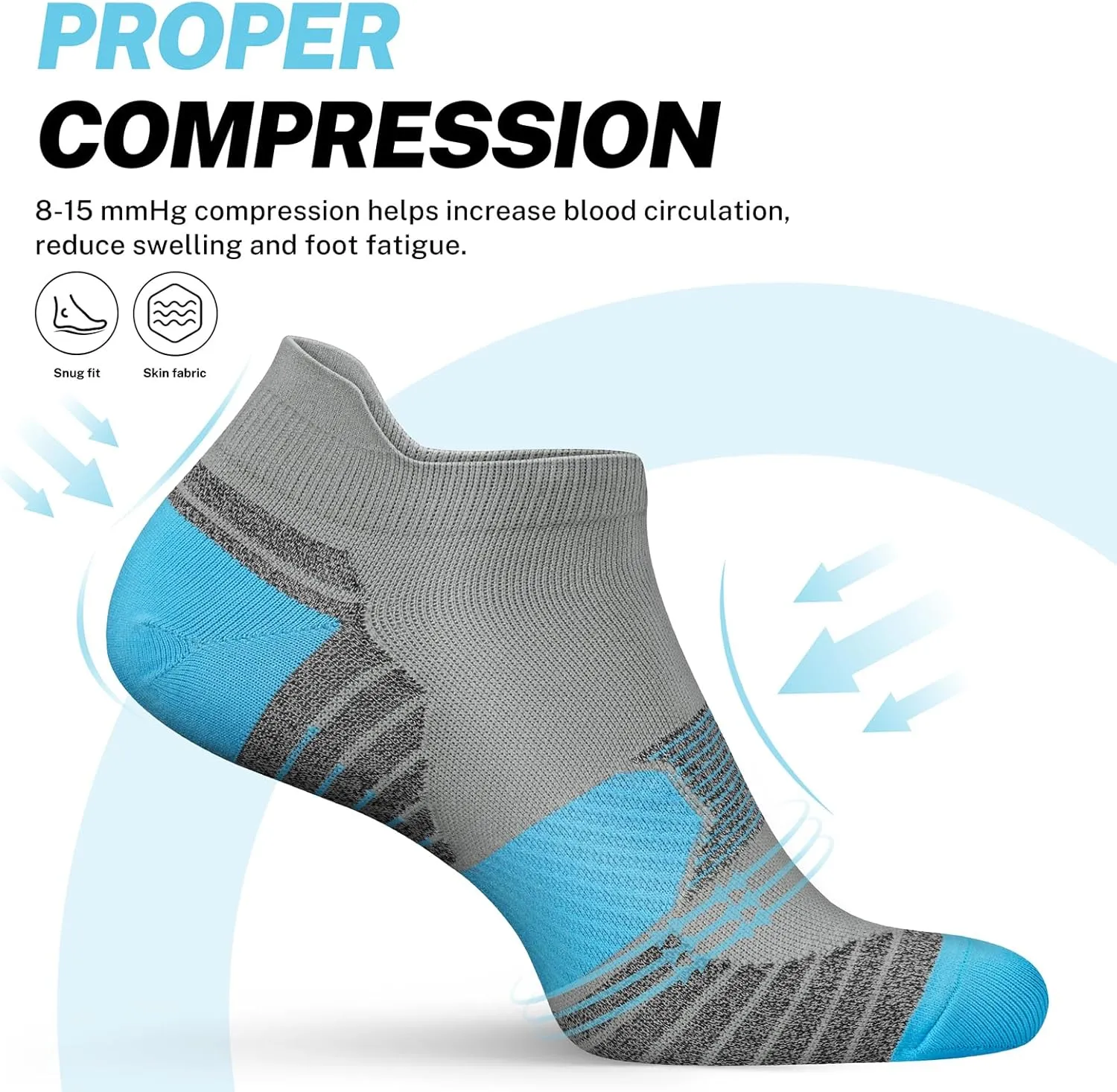 PAPLUS Compression Running Socks Women (6 Pairs), Ankle Athletic Socks Low Cut with Arch Support