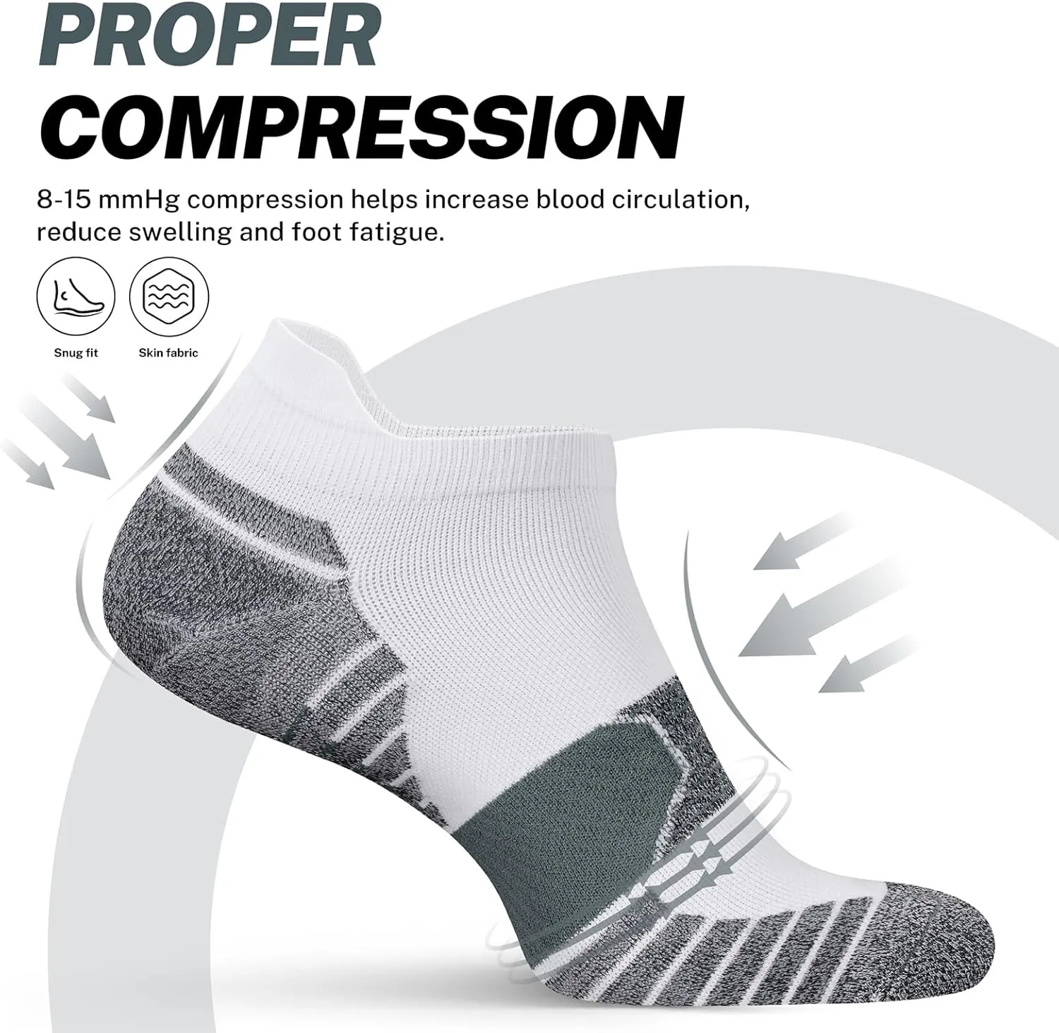 PAPLUS Compression Running Socks Women (6 Pairs), Ankle Athletic Socks Low Cut with Arch Support