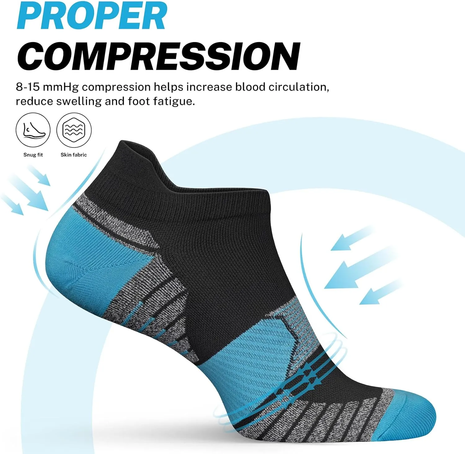 PAPLUS Compression Running Socks Women (6 Pairs), Ankle Athletic Socks Low Cut with Arch Support
