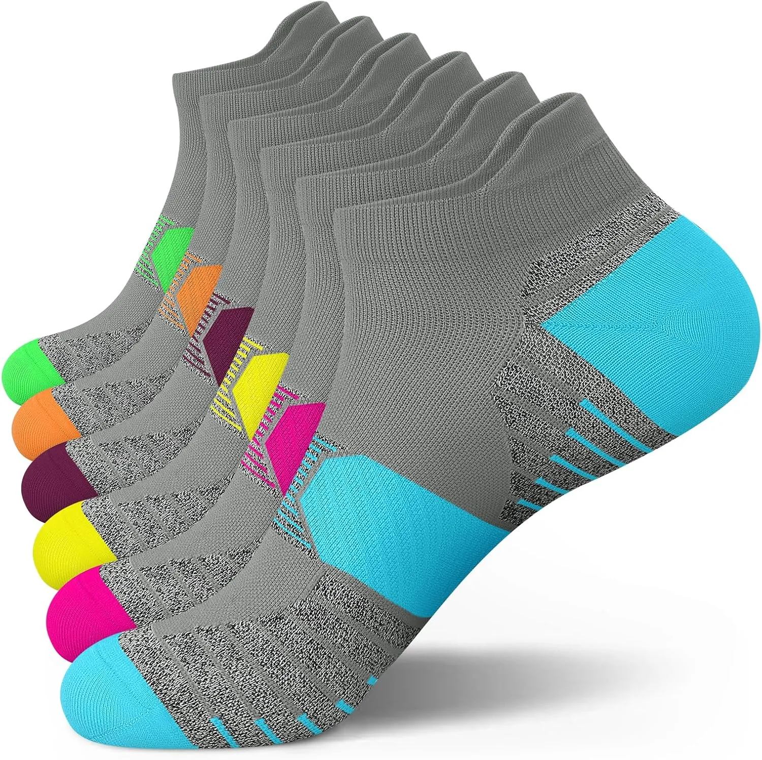 PAPLUS Compression Running Socks Women (6 Pairs), Ankle Athletic Socks Low Cut with Arch Support