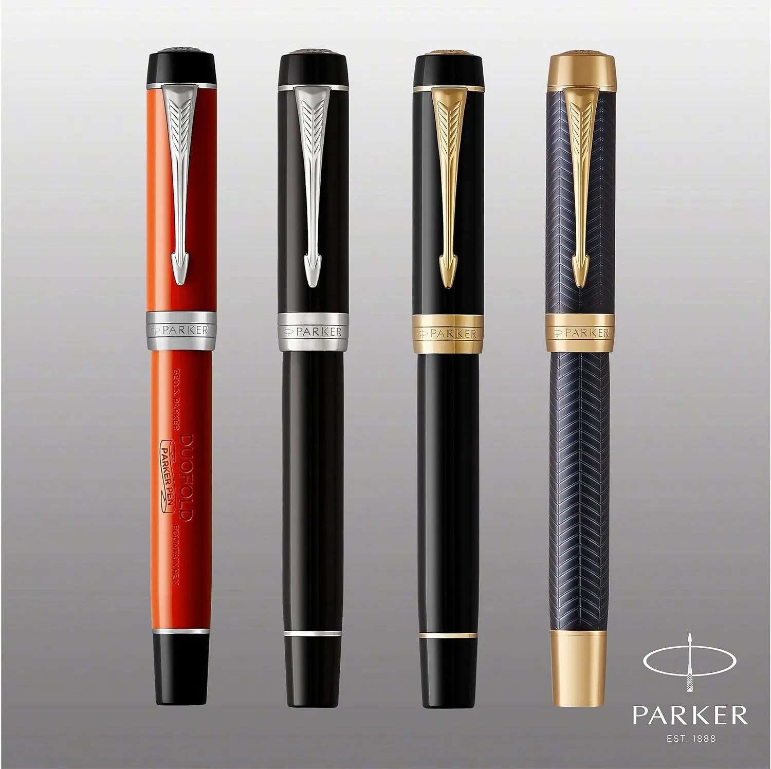 Parker Duofold Centennial Fountain Pen, Classic Black with Gold Trim, Medium Solid Gold Nib, Black Ink and Convertor (1931382)