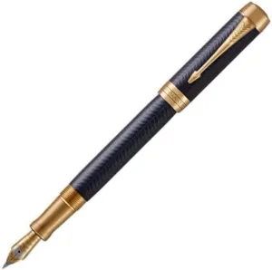 PARKER Duofold Centennial Fountain Pen, Prestige Blue Chevron, Fine Solid Gold Nib, Black Ink and Convertor (1931369)