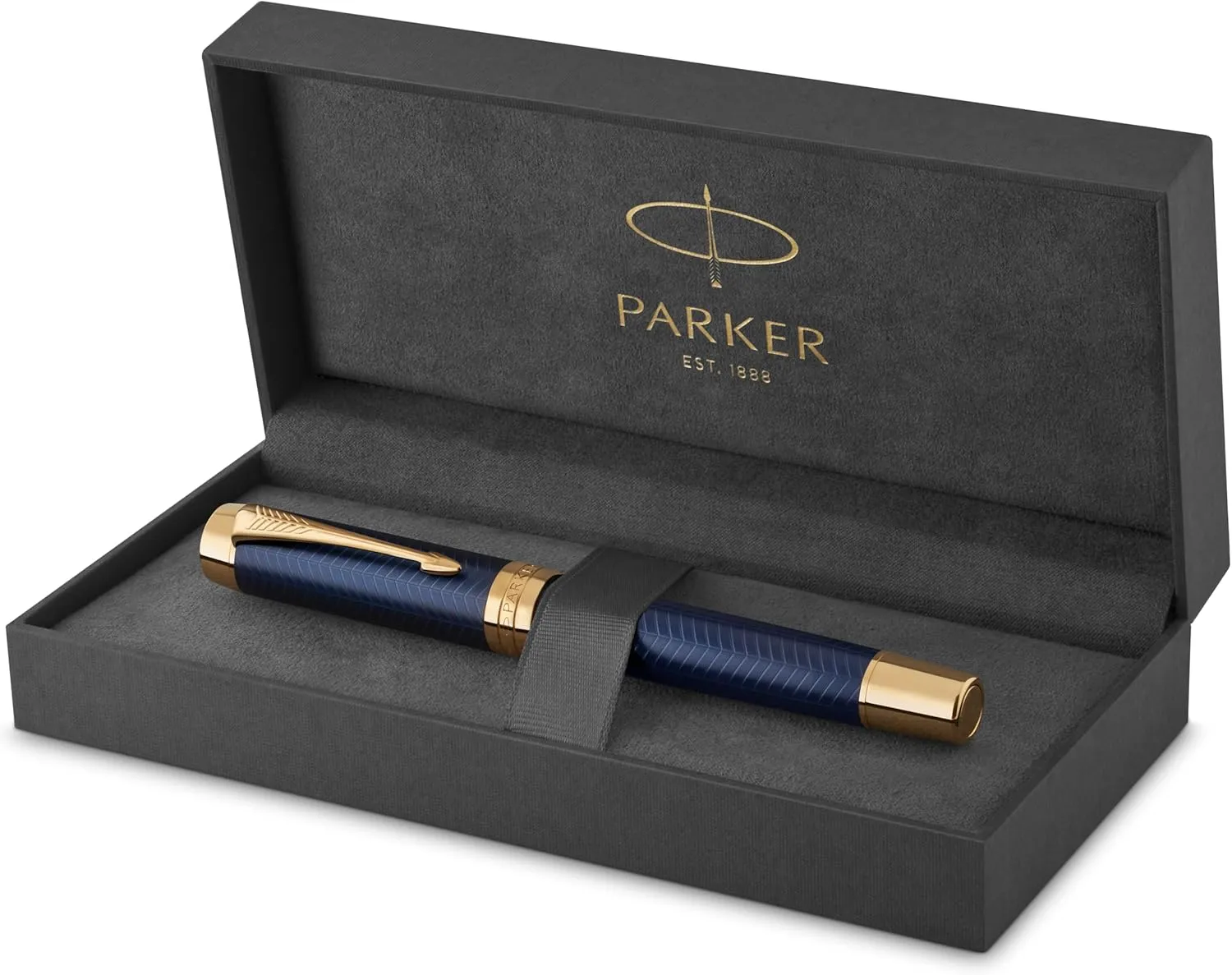 PARKER Duofold Centennial Fountain Pen, Prestige Blue Chevron, Fine Solid Gold Nib, Black Ink and Convertor (1931369)