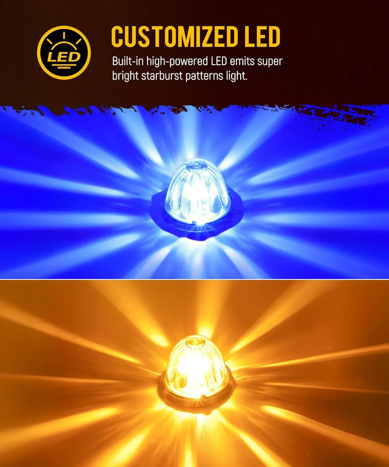 Partsam 2Pcs Dual Color Amber/Blue LED Glass Lens Watermelon Lights, Turn Signal Marker Lights with Stainless Steel Bezel Compatible with Kenworth Peterbilt Freightliner