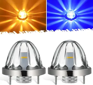 Partsam 2Pcs Dual Color Amber/Blue LED Glass Lens Watermelon Lights, Turn Signal Marker Lights with Stainless Steel Bezel Compatible with Kenworth Peterbilt Freightliner