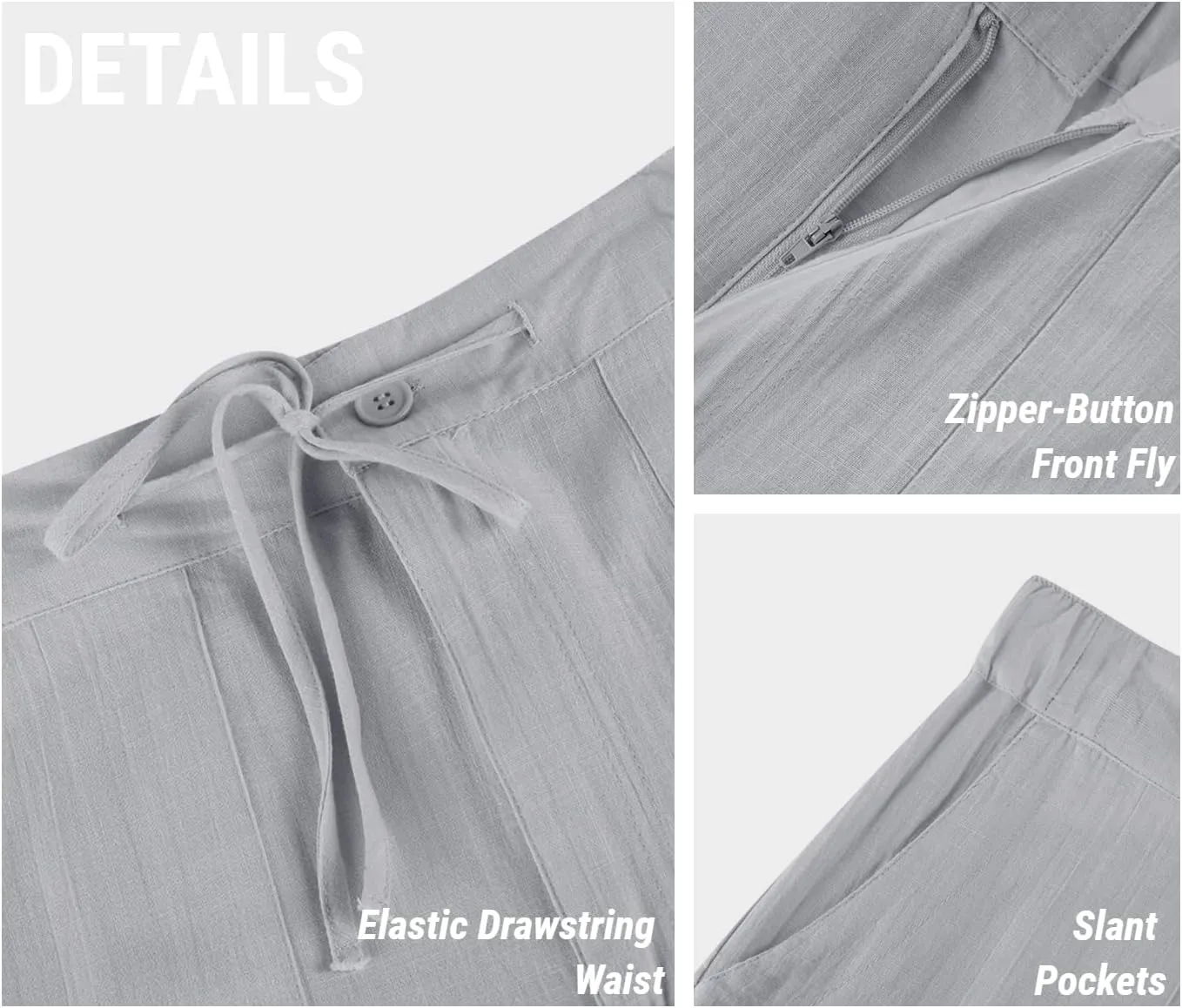 PASLTER Mens Casual Linen Pants Loose Fit Elastic Drawstring Waist Straight-Legs Summer Yoga Beach Long Pants