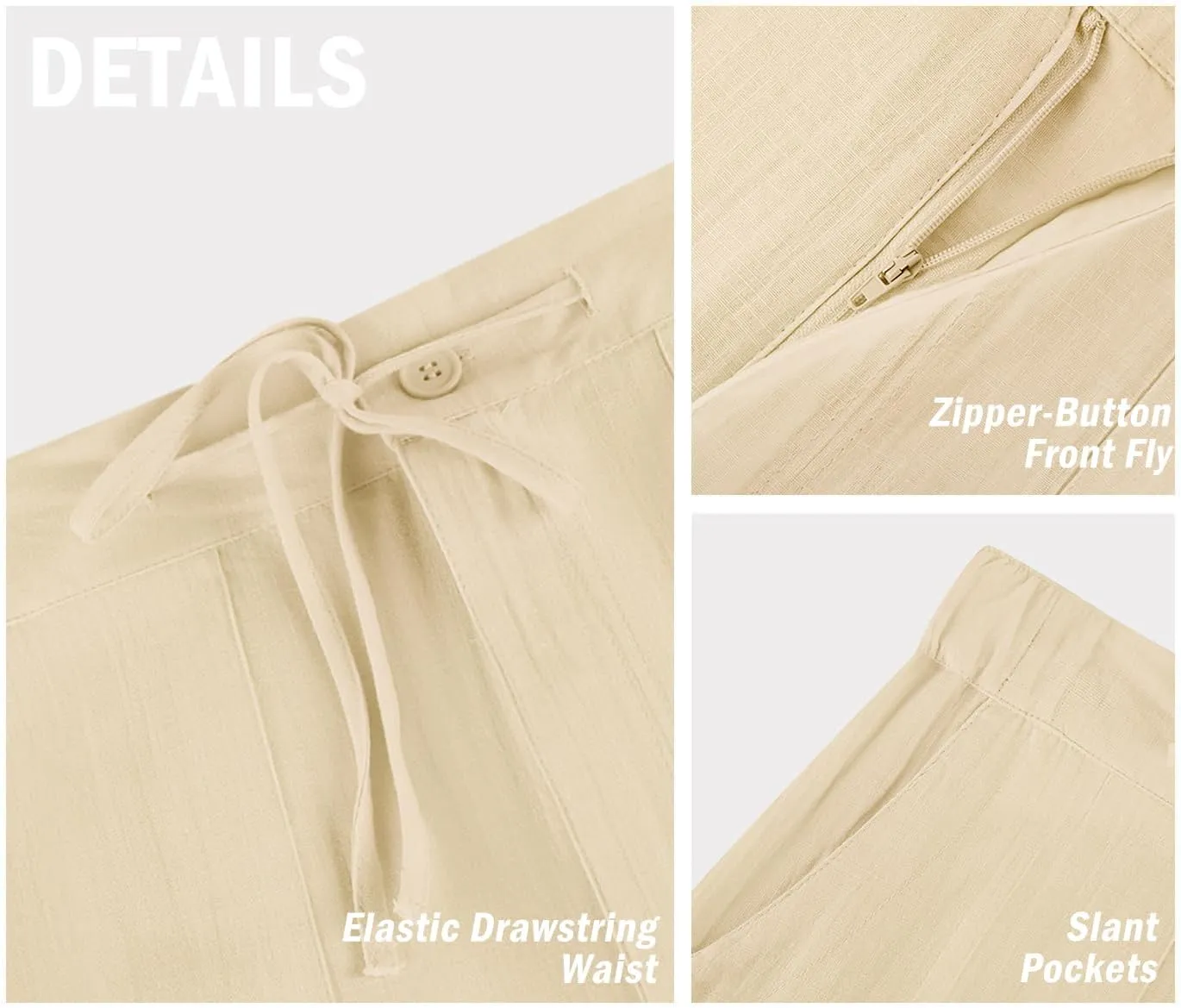 PASLTER Mens Casual Linen Pants Loose Fit Elastic Drawstring Waist Straight-Legs Summer Yoga Beach Long Pants