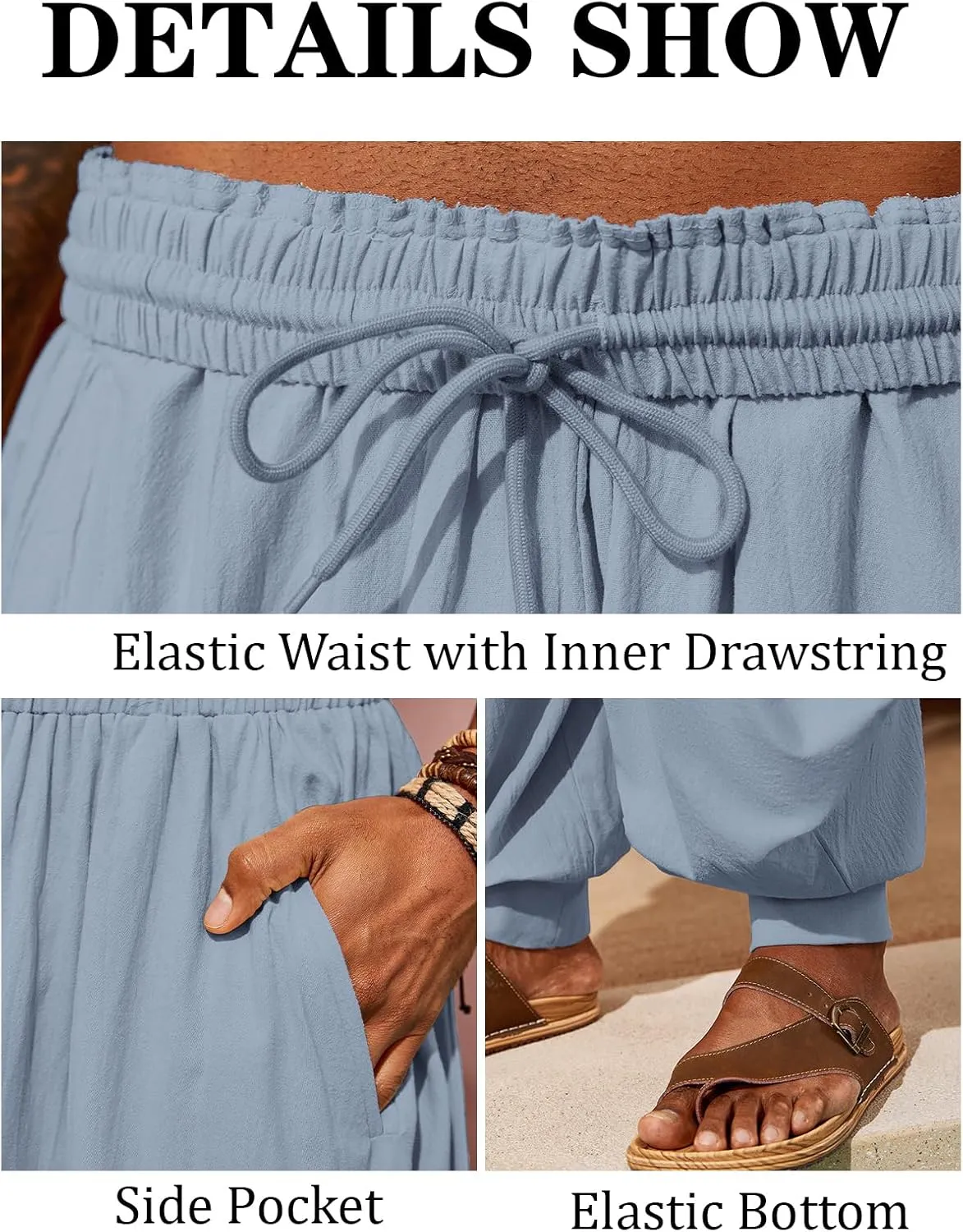 PASLTER Mens Harem Pants Linen Yoga Beach Baggy Summer Boho Aladdin Genie Pants
