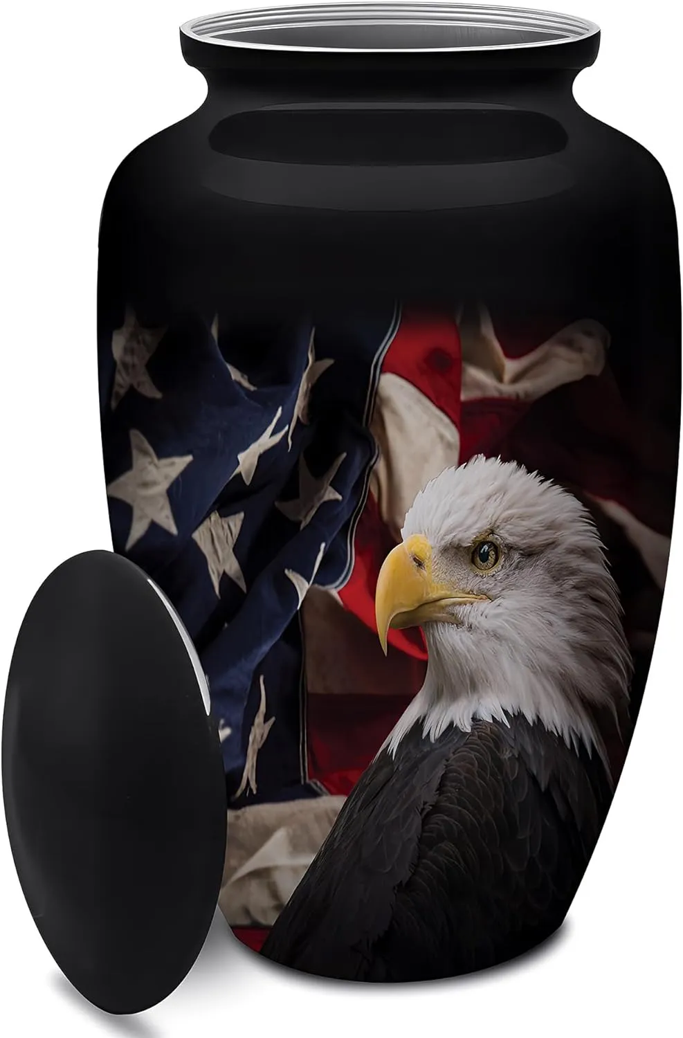 Patriotic Hearts Eagle Extra Large Urn for Human Ashes | American Flag Cremation Urn for Adults, Veteran, Extra Large Size, Handmade Funeral Urns with Velvet Bag