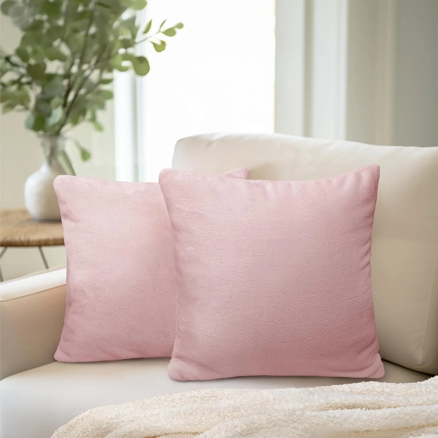 PAVILIA Light Pink Throw Pillow Covers 20x20 Set of 2, Decorative Pillow Cases for Bed Sofa Couch, Boho Aesthetic Accent Decor Cushion Bedroom Living Room, Velvet Square Euro Sham Covers, Blush Pink