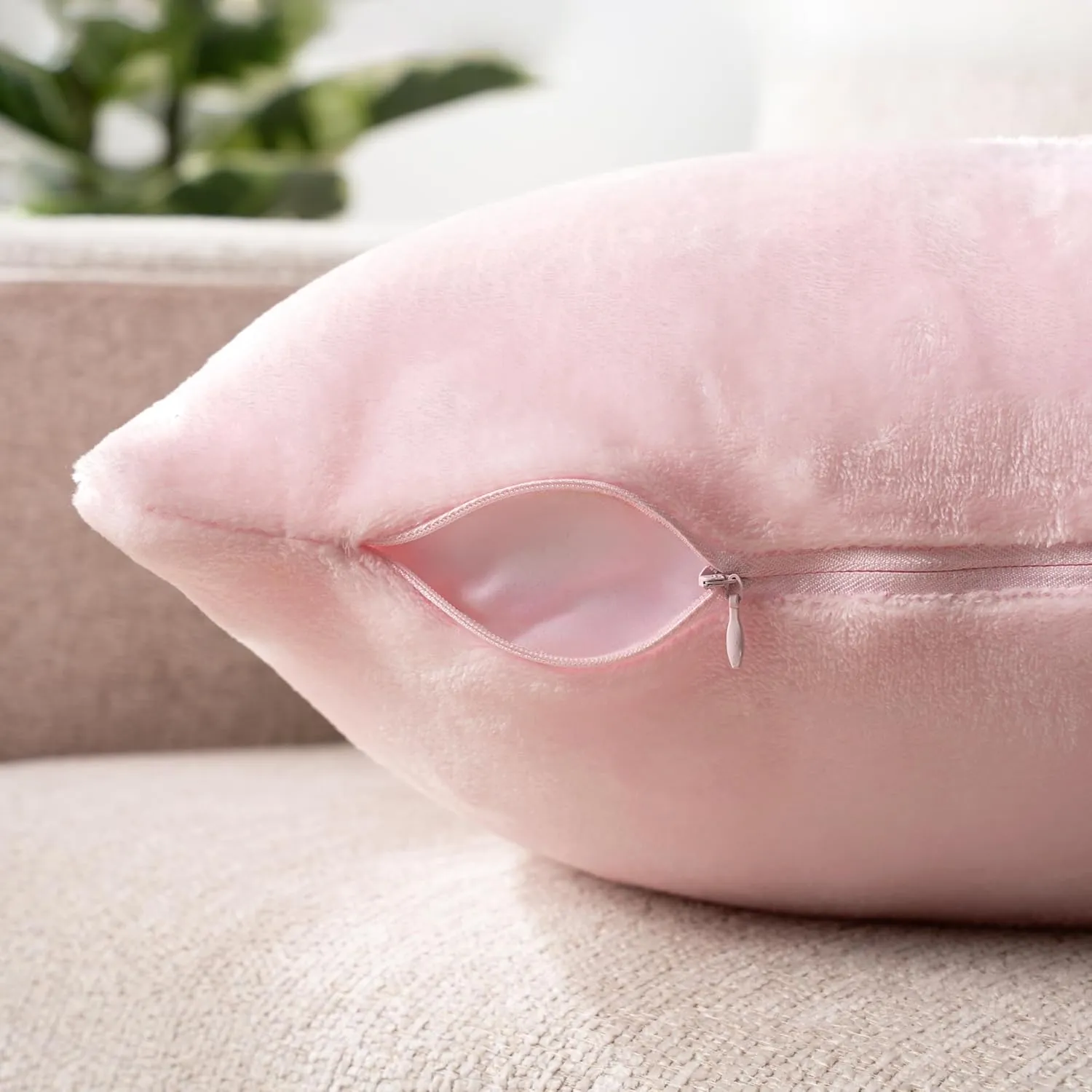 PAVILIA Light Pink Throw Pillow Covers 20x20 Set of 2, Decorative Pillow Cases for Bed Sofa Couch, Boho Aesthetic Accent Decor Cushion Bedroom Living Room, Velvet Square Euro Sham Covers, Blush Pink