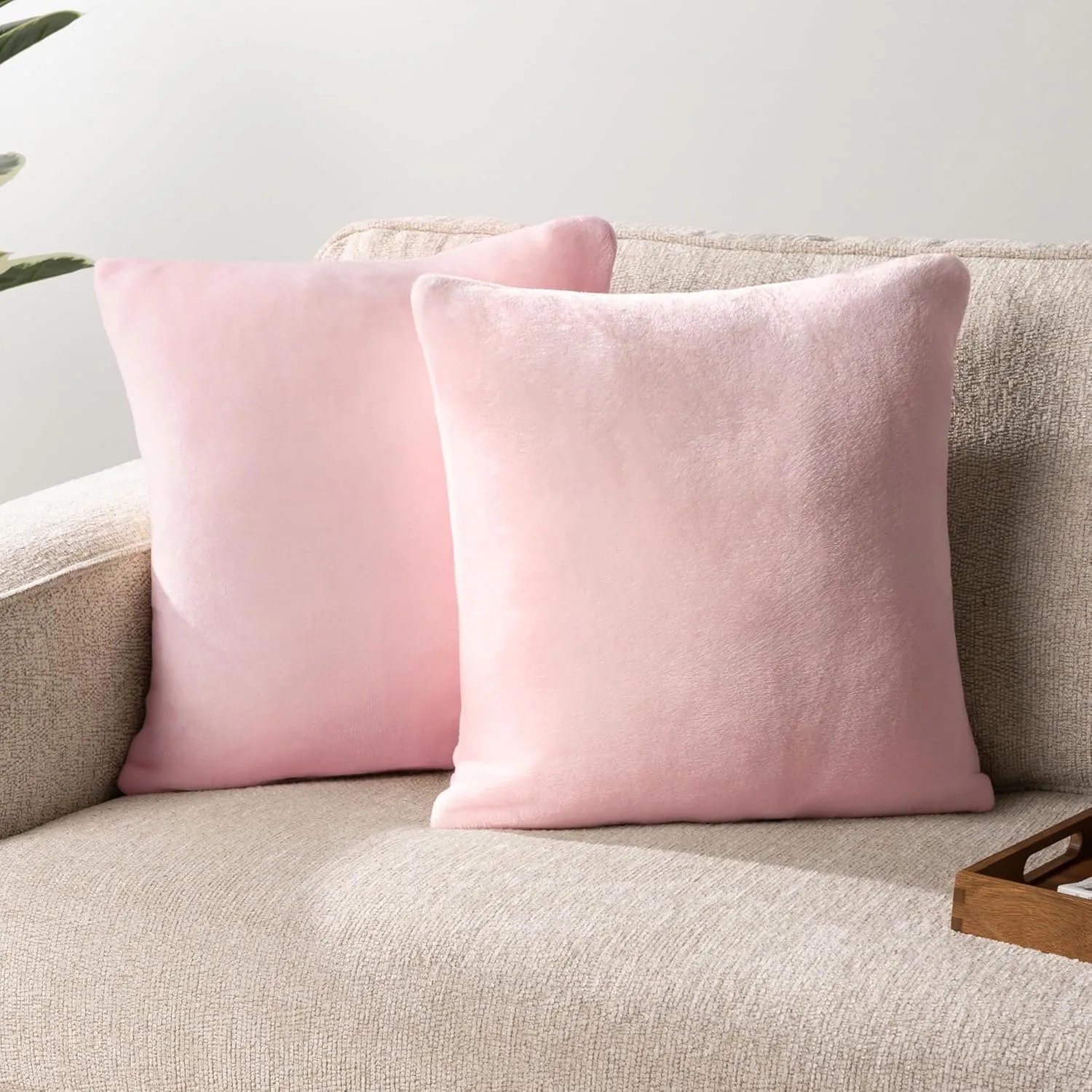 PAVILIA Light Pink Throw Pillow Covers 20x20 Set of 2, Decorative Pillow Cases for Bed Sofa Couch, Boho Aesthetic Accent Decor Cushion Bedroom Living Room, Velvet Square Euro Sham Covers, Blush Pink