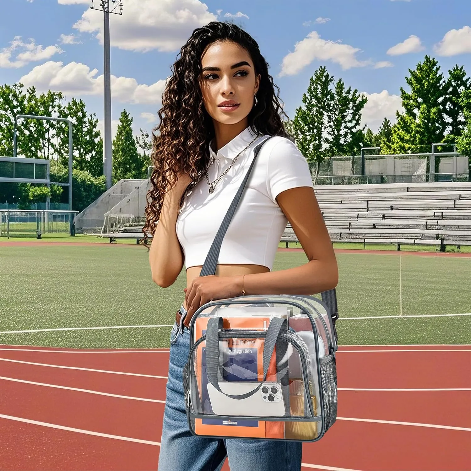 Paxiland Clear Bag for Stadium Events 12x6x12, Clear Tote Bag with Front Pocket and Detachable Strap for Sports Concert Work