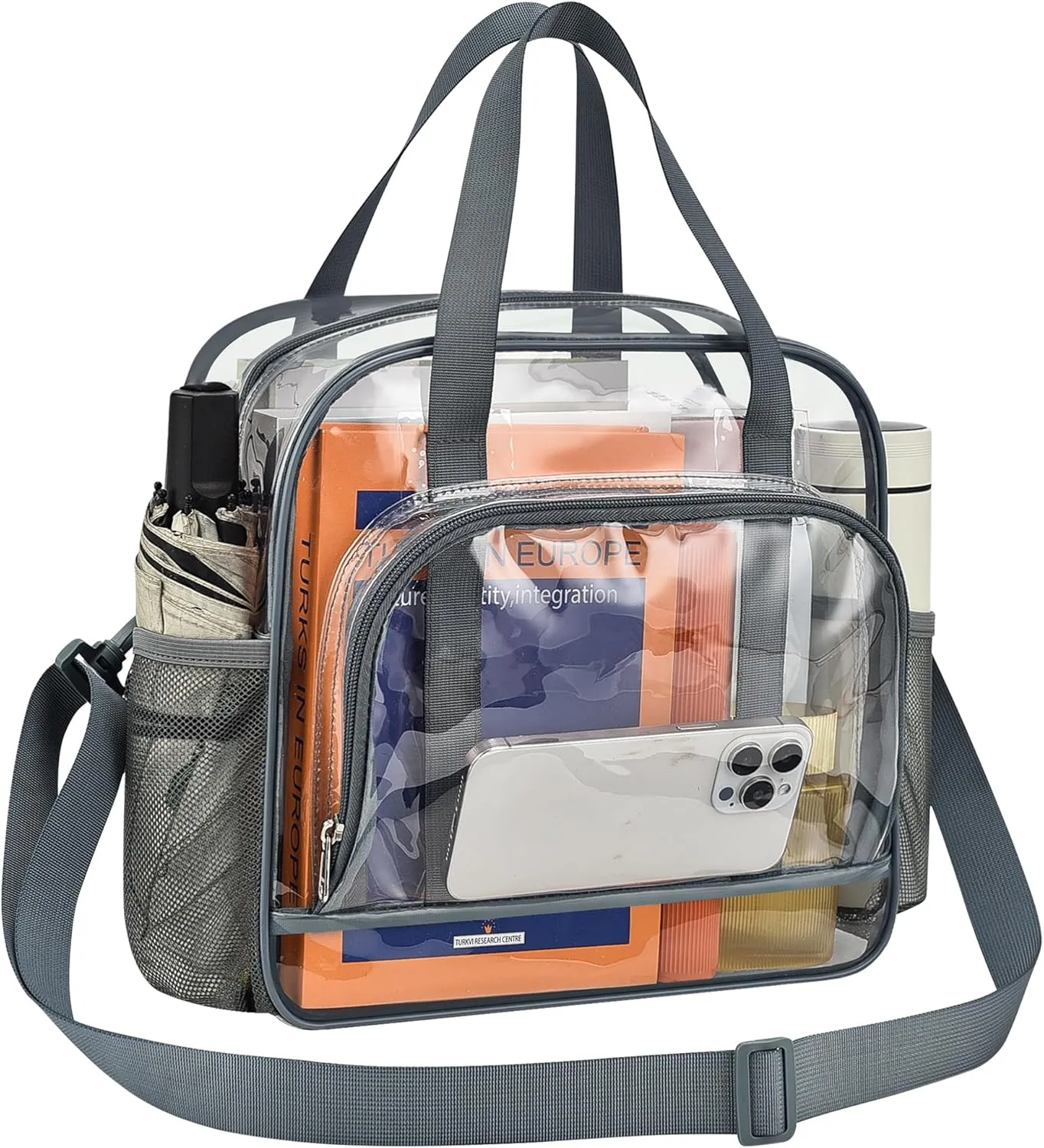 Paxiland Clear Bag for Stadium Events 12x6x12, Clear Tote Bag with Front Pocket and Detachable Strap for Sports Concert Work