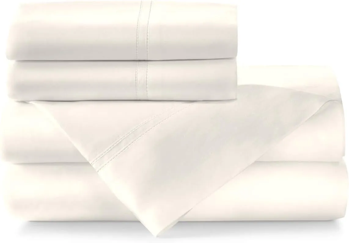 Peacock Alley Lyric Percale Sheet Sets - 500 Thread Count, Made in Italy, Luxury and Comfort - Queen (Ivory)