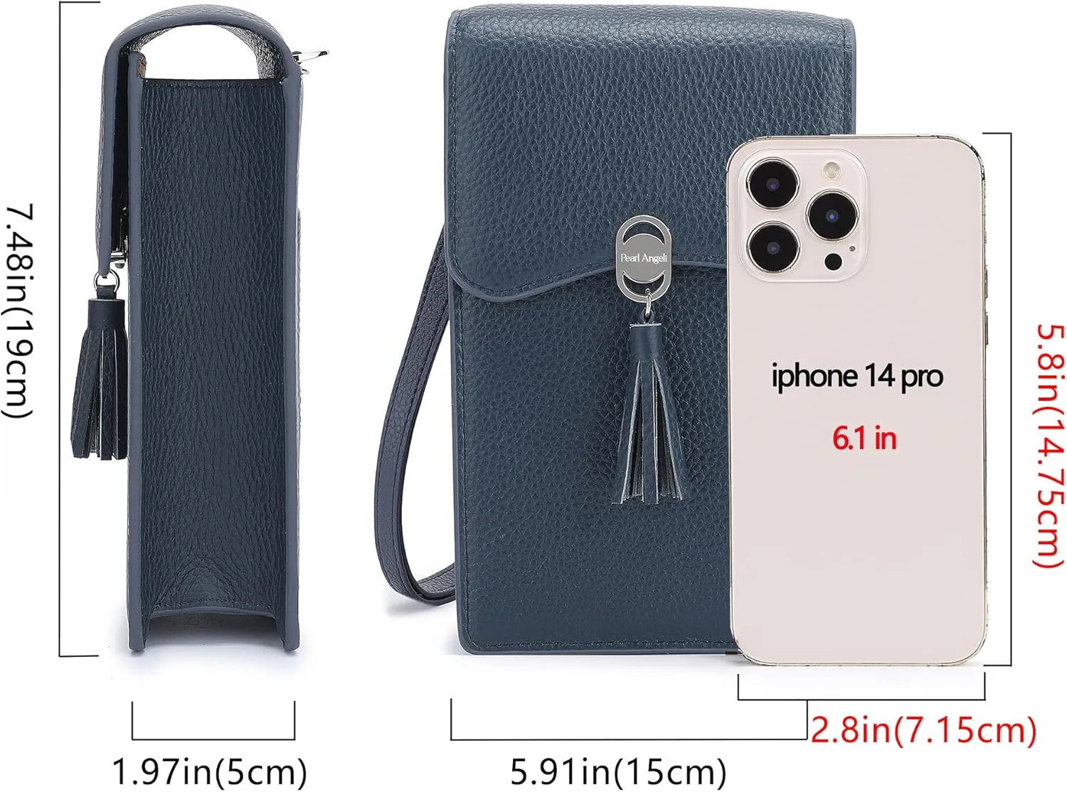 Pearl Angeli Leather Crossbody Cellphone Bag for Women Small Phone Wallet Purse with Shoulder Strap