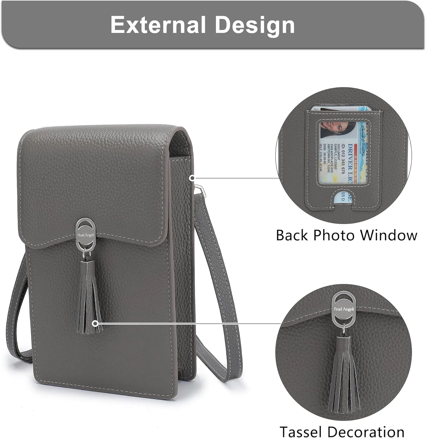 Pearl Angeli Leather Crossbody Cellphone Bag for Women Small Phone Wallet Purse with Shoulder Strap
