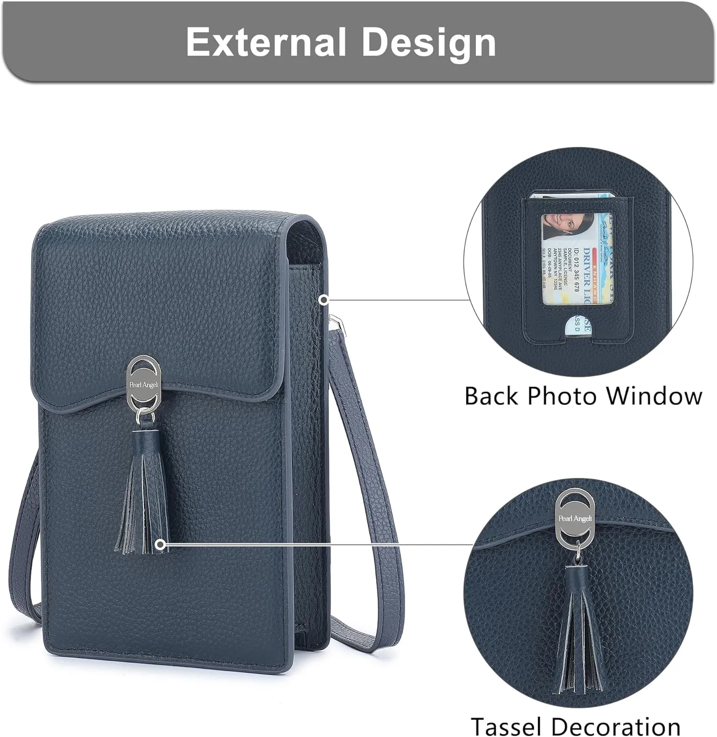 Pearl Angeli Leather Crossbody Cellphone Bag for Women Small Phone Wallet Purse with Shoulder Strap