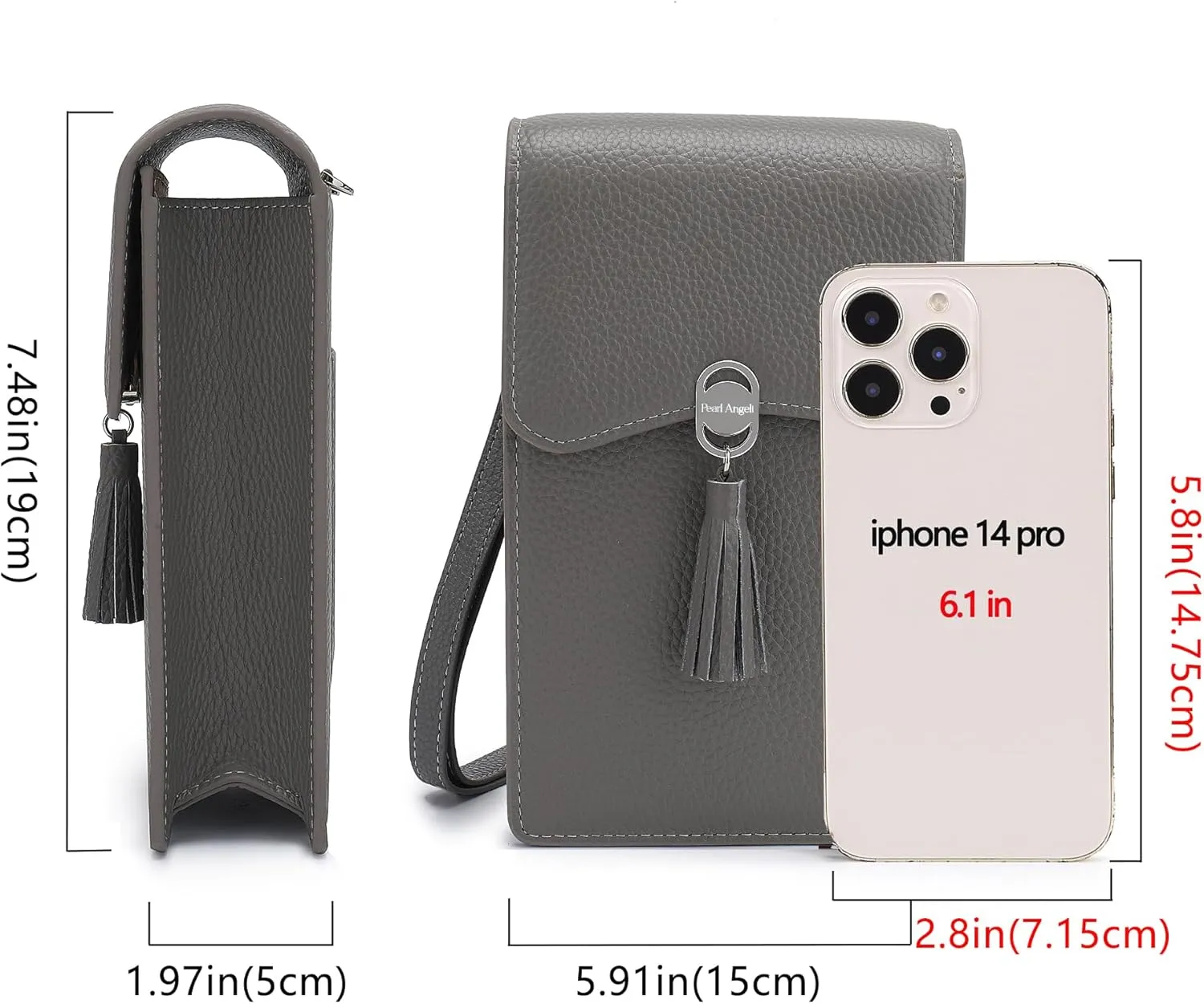 Pearl Angeli Leather Crossbody Cellphone Bag for Women Small Phone Wallet Purse with Shoulder Strap