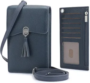 Pearl Angeli Leather Crossbody Cellphone Bag for Women Small Phone Wallet Purse with Shoulder Strap