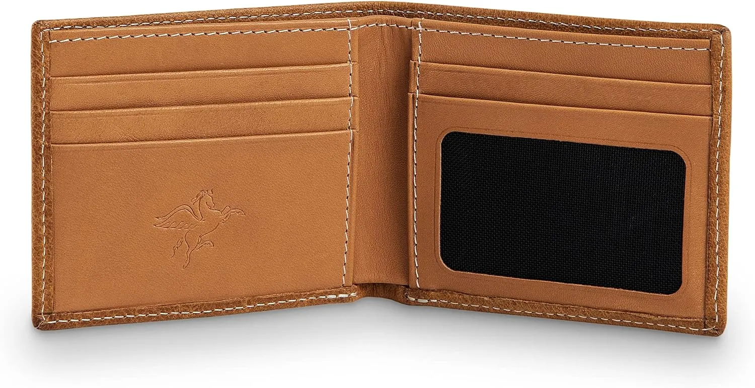 PEGAI Standard Full-Grain Leather Bifold Wallet For Men | Stylish and Secure RFID Blocking Slim Mens Wallet With Credit Card Holder | Edward (Cinnamon)