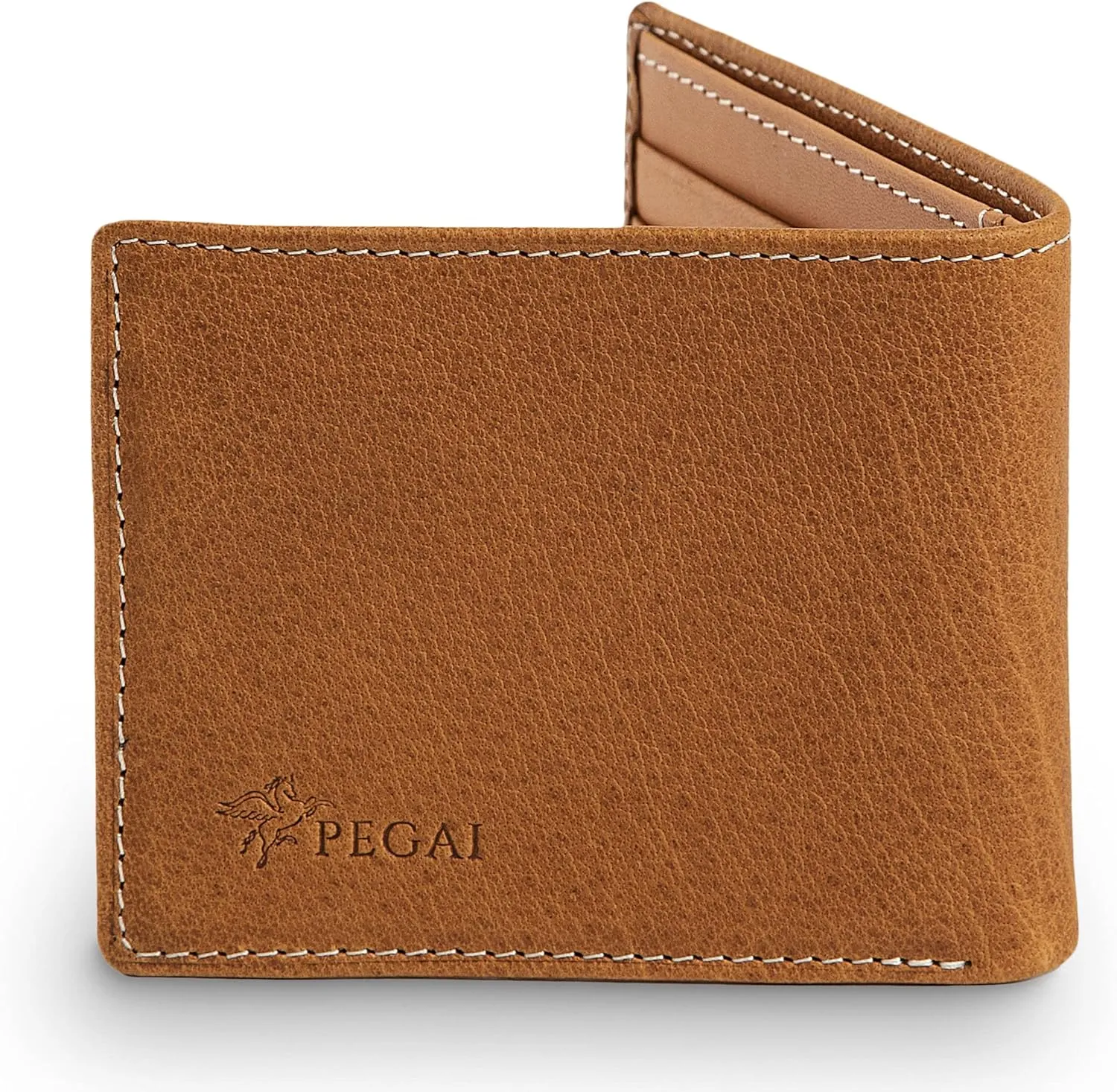 PEGAI Standard Full-Grain Leather Bifold Wallet For Men | Stylish and Secure RFID Blocking Slim Mens Wallet With Credit Card Holder | Edward (Cinnamon)