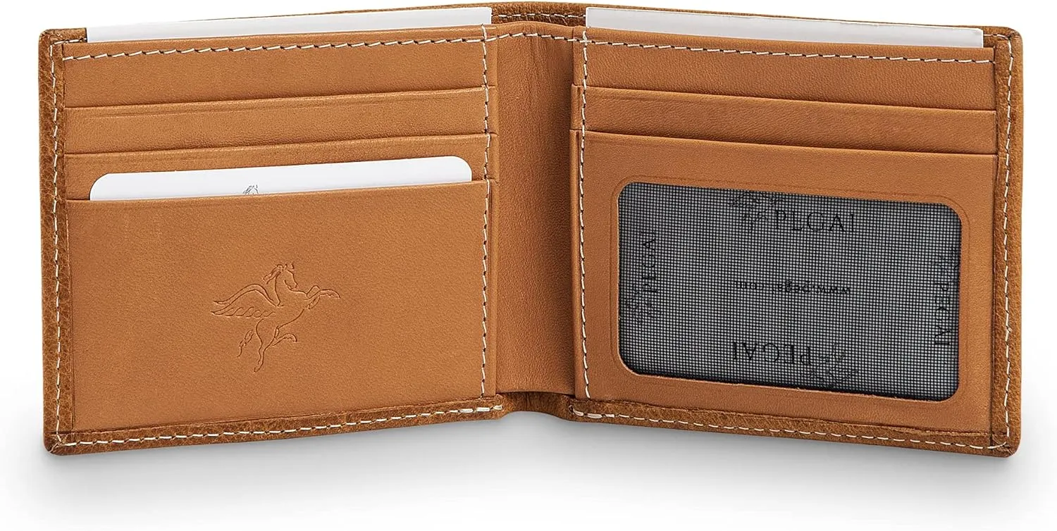 PEGAI Standard Full-Grain Leather Bifold Wallet For Men | Stylish and Secure RFID Blocking Slim Mens Wallet With Credit Card Holder | Edward (Cinnamon)