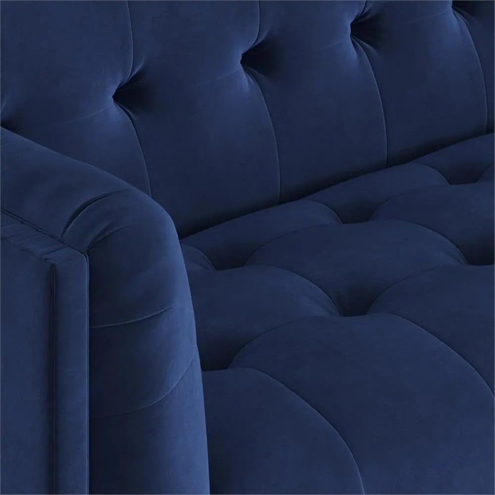 Pemberly Row Mid-Century Contemporary Velvet Sofa in Sapphire