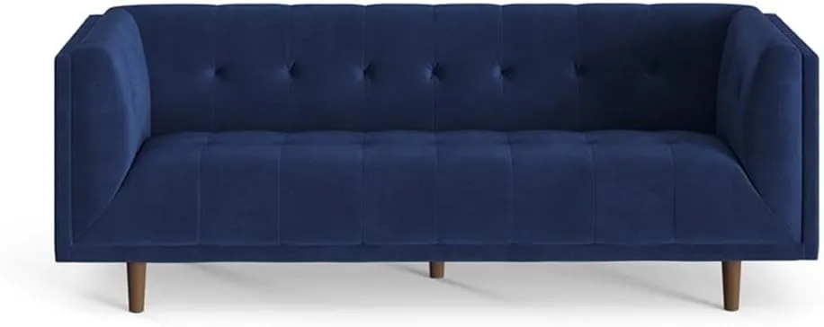 Pemberly Row Mid-Century Contemporary Velvet Sofa in Sapphire