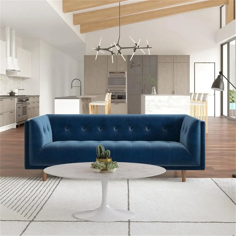 Pemberly Row Mid-Century Contemporary Velvet Sofa in Sapphire