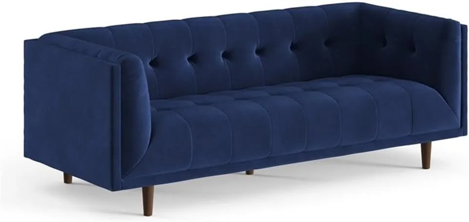 Pemberly Row Mid-Century Contemporary Velvet Sofa in Sapphire