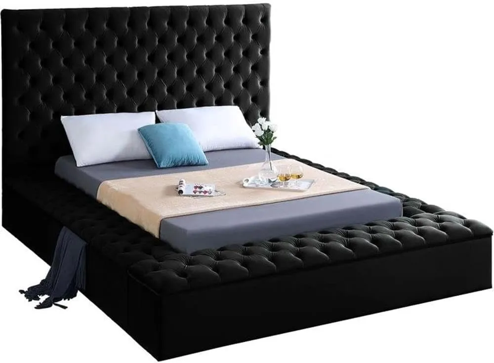 Pemberly Row Modern Solid Wood Tufted Velvet King Bed in Black