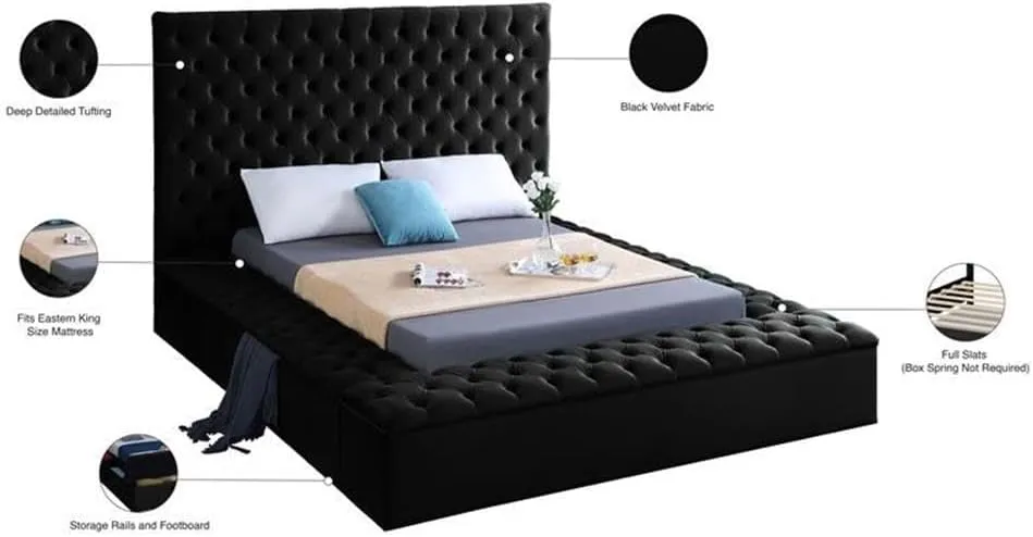 Pemberly Row Modern Solid Wood Tufted Velvet King Bed in Black
