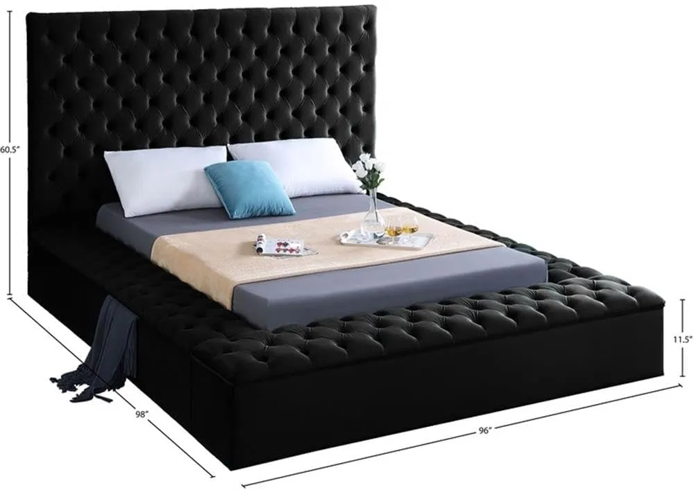 Pemberly Row Modern Solid Wood Tufted Velvet King Bed in Black
