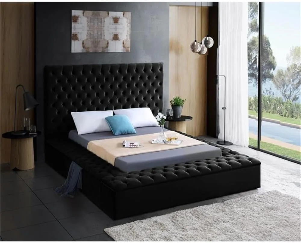 Pemberly Row Modern Solid Wood Tufted Velvet King Bed in Black