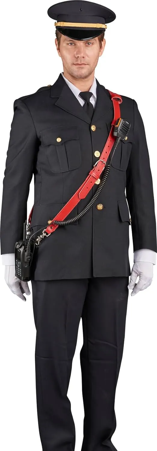 Perfect Fit Shield Wallets Firefighter Leather Radio Strap with Reflective Stripe Chrome Hardware Fireman Red Leather