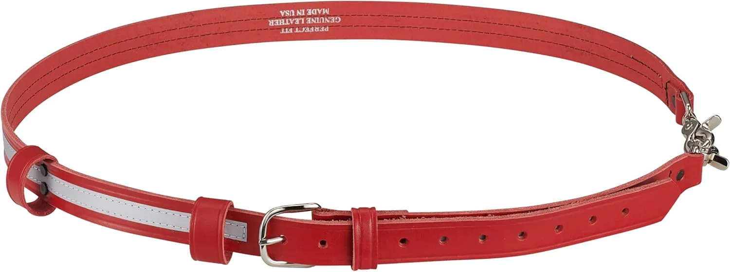 Perfect Fit Shield Wallets Firefighter Leather Radio Strap with Reflective Stripe Chrome Hardware Fireman Red Leather