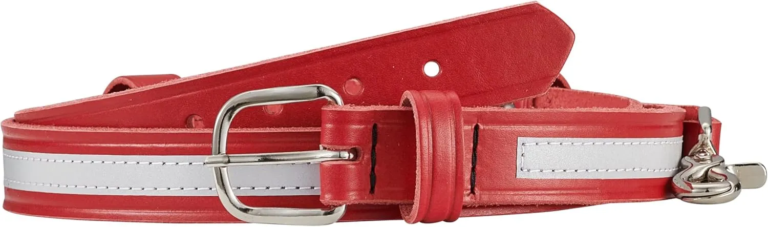 Perfect Fit Shield Wallets Firefighter Leather Radio Strap with Reflective Stripe Chrome Hardware Fireman Red Leather
