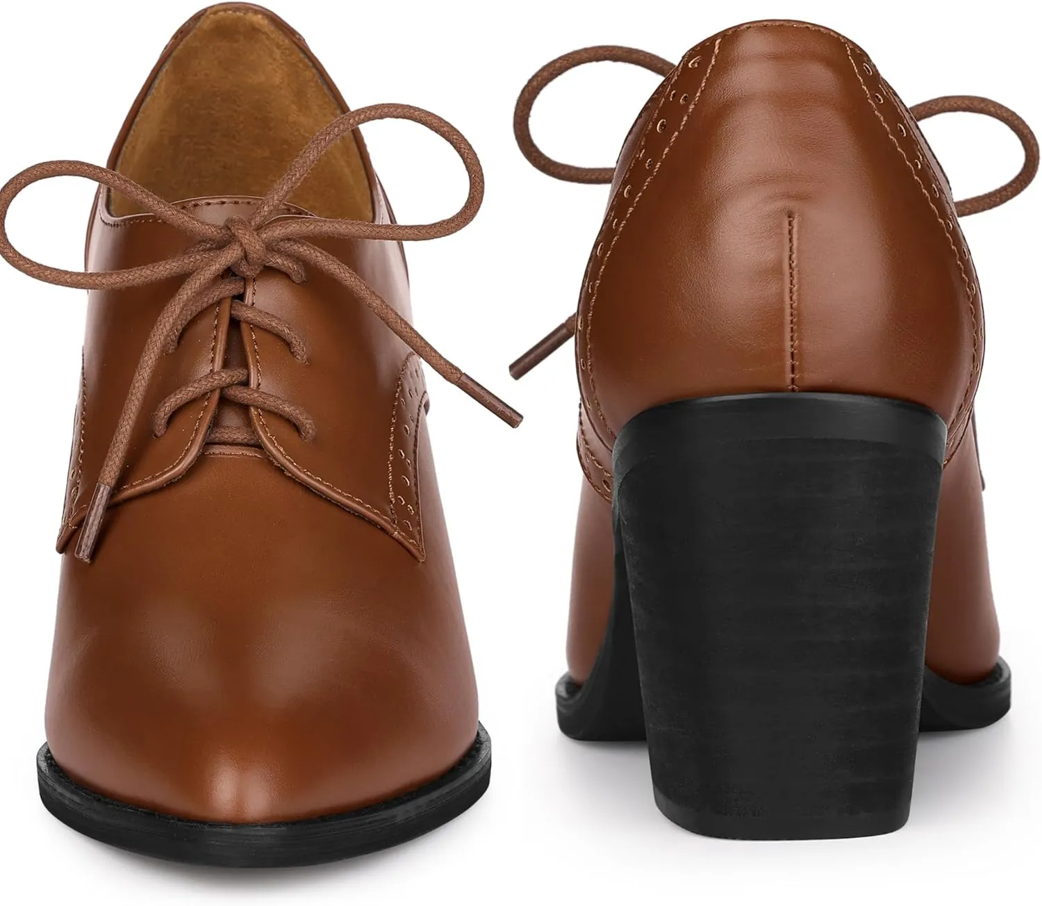 Perphy Pointy Toe Lace Up Block Heels Ankle Booties for Women